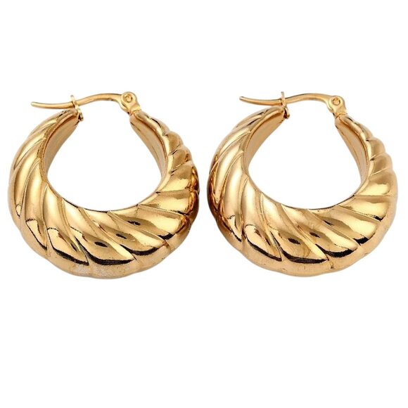 1 1/8 Inch 32mm Hoop Gold Tone Pierced Earrings - Picture 1 of 5